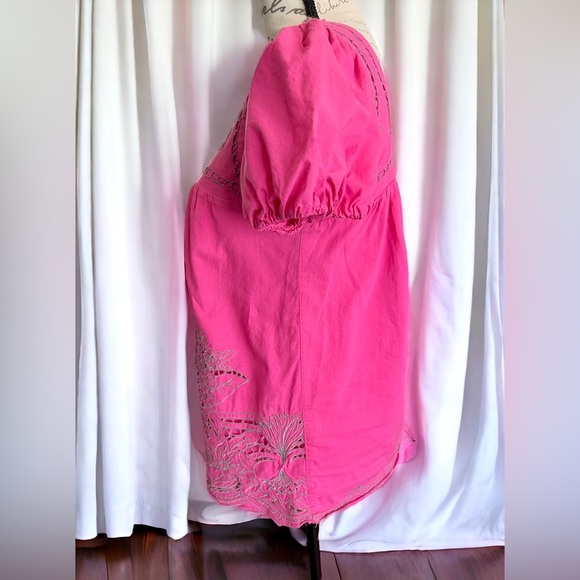 Hazel Vintage Bright Pink & Gray Embroidered Peasant blouse Extra Small XS GUC - Picture 7 of 16